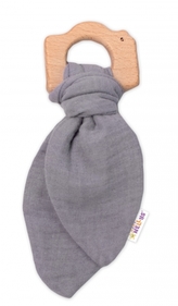 Baby Nellys Dřevěné kousátko s mušelínem, Fotoaparát, šedé