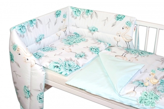 3-dílná sada mantinel s povlečením Baby Nellys, Plameňák - mátový; 120x90