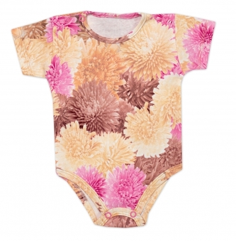 Body kr. rukáv Astry, bavlna, zapínání u krku, Mrofi, růžová/ecru, vel. 74; 74 (6-9m)