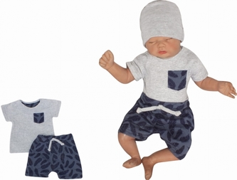 Z&Z 2-dílná sada tričko kr. rukáv, kraťásky s provázkem Pírka - granát, šedá, vel. 62; 62 (2-3m)