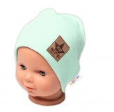 Žebrovaná dvouvrstvá čepice s lemem - mátová, Baby Nellys; 68/74 (6-9m)