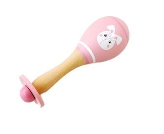 Dřevěné chrastítko rumba koule králíček - růžová, Adam Toys Dřevěné chrastítko rumba koule králíček - růžová, Adam Toys