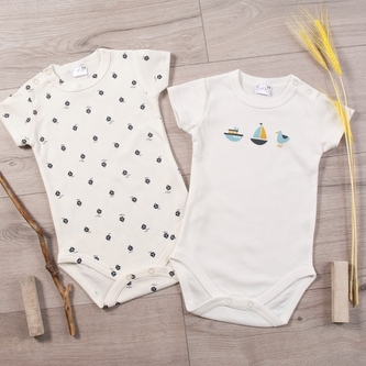 Body krátký rukáv 2D sada K-Baby, Lodičky, bílé; 62 (2-3m)