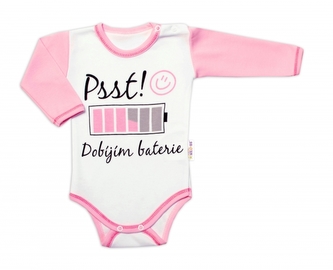 Body dlouhý rukáv s vtipným textem Baby Nellys, Psst! Dobíjím baterie, holka; 56 (1-2m)