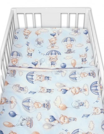 Baby Nellys 2-dílné bavlněné povlečení, Létající zvířátka, modré, 135x100 cm; 135x100