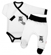 Baby Nellys 2-dílná sada body dl. rukáv + polodupačky, bílá - Zebra, vel. 74; 74 (6-9m)