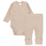 Zavinovací žebrované body + tepláčky, 2D sada MBaby, béžové, vel. 68; 68 (3-6m)