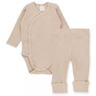 Zavinovací žebrované body + tepláčky, 2D sada MBaby, béžové, vel. 68; 68 (3-6m)