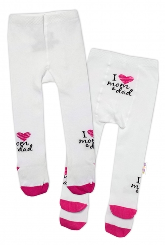 Baby Nellys Bavlněné punčocháče I love mom & dad - růžové, vel. 80/86; 80/86 (12-18m)