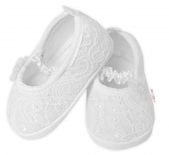 Kojenecké capáčky/botičky krajkové s kytičkou, Baby Nellys, bílé, vel. 68/74, 12,5cm; 68-74 (6-9m)