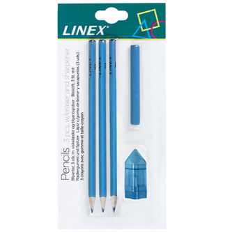 Linex, Sada 3 ks tužek HB, pryže a ořezávátka, modrá
