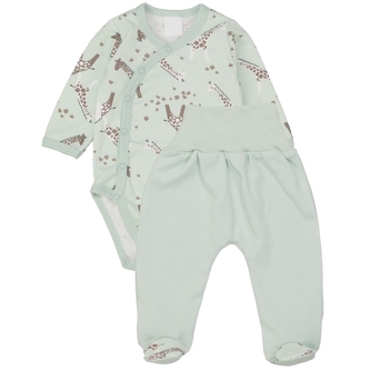 Zavinovací kojenecké body + polodupačky, bavlna, 2D sada, MBaby, Žirafy - máta, vel. 62; 62 (2-3m)
