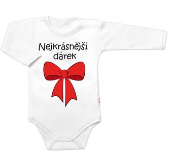 Body dlouhý rukáv s vtipným textem Baby Nellys, Nejkrásnější dárek, bílé, vel. 86; 86 (12-18m)