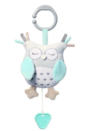 BabyOno Plyšová hračka s klipem Sovička - šedá/mátová