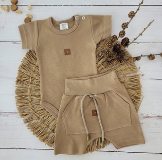 Body krátký rukáv + Baggy s klokaní kapsou, 2D sada Z&Z - sv. hnědá, vel. 68; 68 (3-6m)