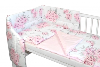 3-dílná sada mantinel s povlečením Baby Nellys, Plameňák - růžová; 120x90