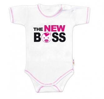 Body krátký rukáv s vtipným textem Baby Nellys, The New Boss, vel. 74, holka; 74 (6-9m)