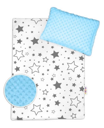 Baby Nellys 2-dílná sada do kočárku s minky - šedé hvězdy a hvězdičky/minky sv. modrá Baby Nellys 2-dílná sada do kočárku s minky - šedé hvězdy a hvězdičky/minky sv. modrá