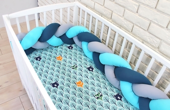 Baby Nellys Mantinel pletený cop s povlečením Lesík, 135x100 - tyrkys, šedá; 135x100