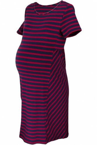 Be MaaMaa Těhotenské proužkované šaty s kr. rukávem - granát/bordo, vel. L; L (40)