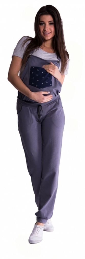Be MaaMaa Těhotenské teplákové zahradníky - metalická ocel, vel. XXL; XXL (44)