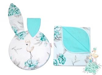 2-dílná sada do kočárku Baby Nellys jersey s oušky, Plameňák - mátový 2-dílná sada do kočárku Baby Nellys jersey s oušky, Plameňák - mátový