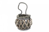 Lucerna skleněná s proutím 13cm  LAMPION šedá