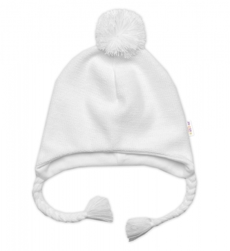 Pletená čepice s bavlněnou podšívkou, bambulkou a copánky, vel. 68/74; 68/74 (6-9m) Pletená čepice s bavlněnou podšívkou, bambulkou a copánky, vel. 68/74; 68/74 (6-9m)