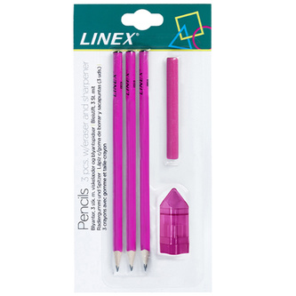 Linex, Sada 3 ks tužek HB, pryže a ořezávátka, růžová