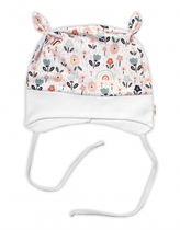 Baby Nellys Kojenecká čepička uzlíček na zavazování - Palouček, bílá, vel. 68/74; 68/74 (6-9m)
