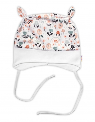 Baby Nellys Kojenecká čepička uzlíček na zavazování - Palouček, bílá, vel. 68/74; 68/74 (6-9m)
