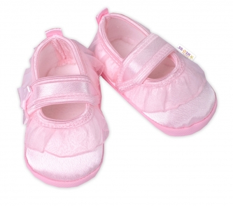 Kojenecké capáčky/botičky saténové s volánkem, Baby Nellys, růžové, vel. 68/74, 12,5 cm; 68/74 (6-9m)