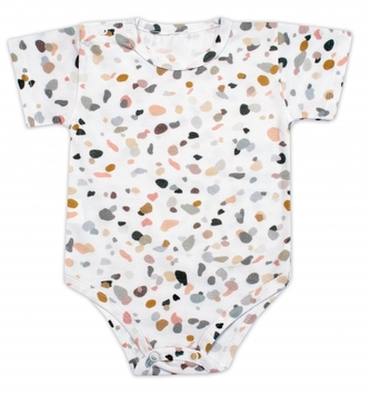 Zavinovací kojenecké body kr. rukáv Kamínek, bavlna Mrofi, bílé; 56 (1-2m)