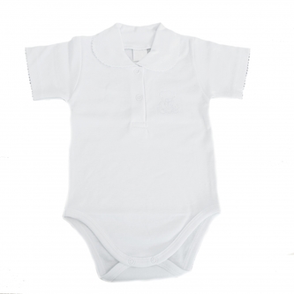 Body krátký rukáv s límečkem, MBaby, Teddy, bílé; 56 (1-2m)