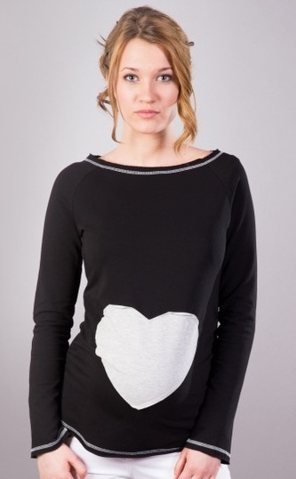Be MaaMaa Těhotenské triko/halenka SRDCE dl. rukáv - černé, XL/XXXL; XL/XXXL