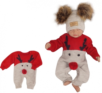 Z&Z Dětský pletený Vánoční overálek Baby Sob, červený, vel. 68; 68 (3-6m)