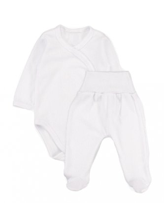 Zavinovací body dl. rukáv + polodupačky s žebrovaným vzorem, 2D sada MBaby, bílé