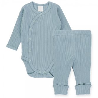 Zavinovací žebrované body + tepláčky, 2D sada MBaby, mátové, vel. 68; 68 (3-6m)