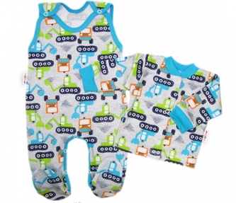 Baby Nellys  2-dílná sada, bavlněné dupačky s košilkou Bagr, šedá, vel. 68; 68 (3-6m)