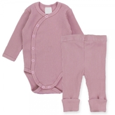 Zavinovací žebrované body + tepláčky, 2D sada MBaby, pudrově růžová, vel. 62