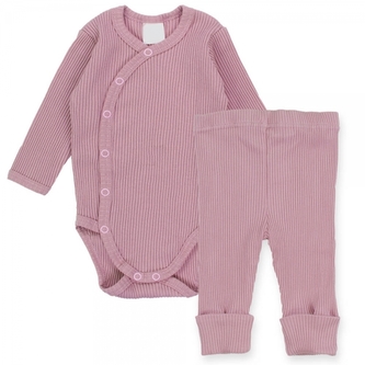 Zavinovací žebrované body + tepláčky, 2D sada MBaby, pudrově růžová, vel. 62