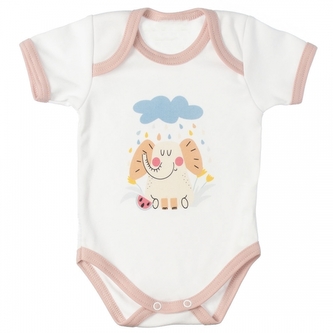 MBaby Bavlněné body s krátkým rukávem, Slůně, bílo/béžové; 56 (1-2m)