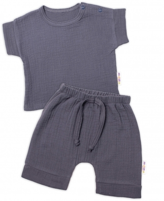 Baby Nellys 2-dílná mušelínová soupravička, tričko + kraťasky BOY, granát, vel. 68; 68 (3-6m)