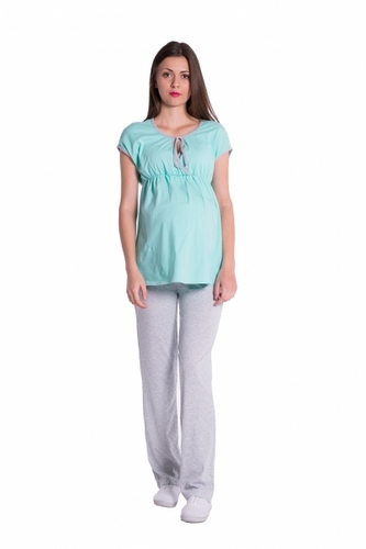 Be MaaMaa Těhotenské,kojící pyžamo - mátová/šedá, vel. XXL; XXL (44)