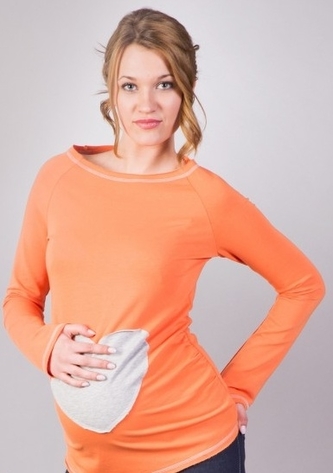 Be MaaMaa Těhotenské triko/halenka SRDCE dl. rukáv - oranžové, XL/XXXL; XL/XXXL