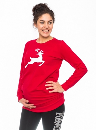 Be MaaMaa Těhotenské triko, mikina Renifer - červené, vel. XL; XL (42)