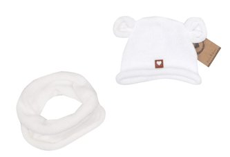 Z&Z Pletená čepice s oušky + komínek, bílá, vel. 6 - 12 měsíců; 68-80 (6-12m)
