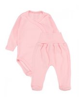 Zavinovací body dl. rukáv + polodupačky s žebrovaným vzorem, 2D sada MBaby, růžové