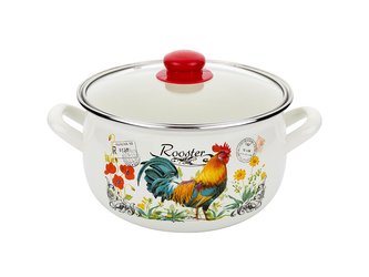 HRNEC SMALTOVANÝ PYZA S POKLIČKOU 18CM 2,9L KOHOUTEK