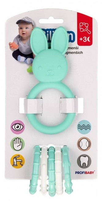 Silikonové kousátko s tvary Zajíček - zeleno/bílé, 13,5 x 6,5 cm